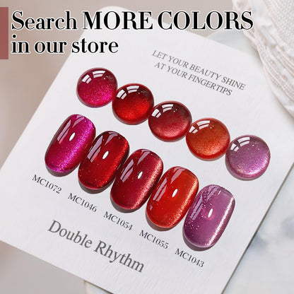 Double Rhythm Jelly Glass Cat Eye Gel Polish with Magnet 15ML Holographic Glitter Shimmer Translucent Sheer Color Magnetic Nail Polish Salon DIY at Home (Dark Red-MC1054)