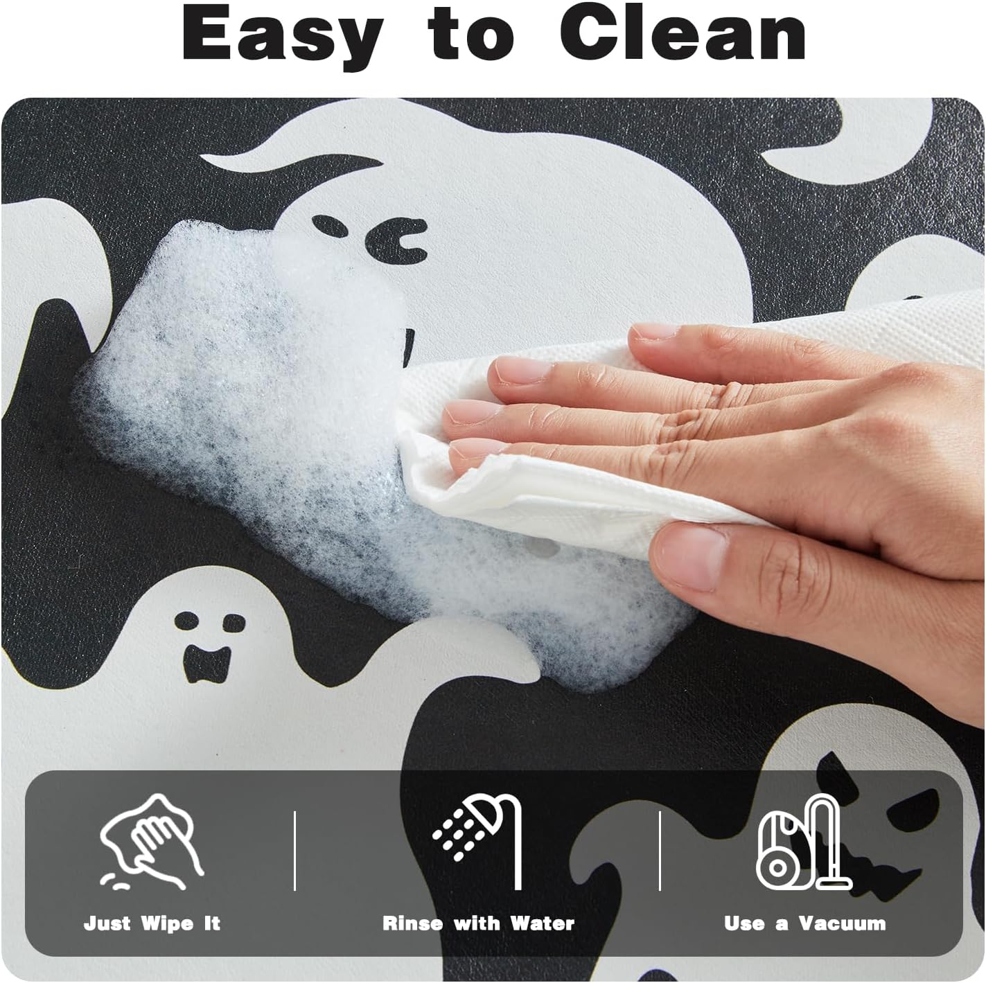 Halloween Bath Mat, Thin Halloween Bathroom Rug Non Slip Quick Dry Ghost Bath Mat Fits Under Door Thin Floor Mat Halloween Decor, 24''x36'', Spooky Ghosts Black