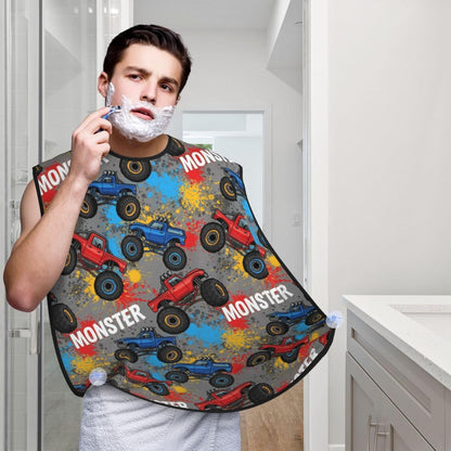 Beard Shaving Cape with Suction Cups, Grunge Monster Truck Car Art Shave Bib, Non-Stick Waterproof Hair Catcher, Grooming Bib for Men Husband