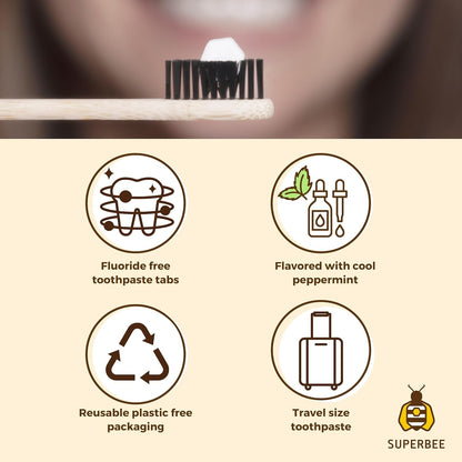 SuperBee Dentos Toothpaste Tablets, 500 Tabs, Fluoride Free & Eco Friendly, Travel Mouthwash Tablets, Sensitive Bites for Kids and Adults, Chewable Tablet, Spearmint