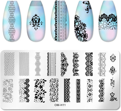 6pcs Nail Art Stamping Plates Set Manicuring Accessories Coconut Tree Leaves Flowers Birds Cactus Island Geometry Image Template for DIY Tips Decoration