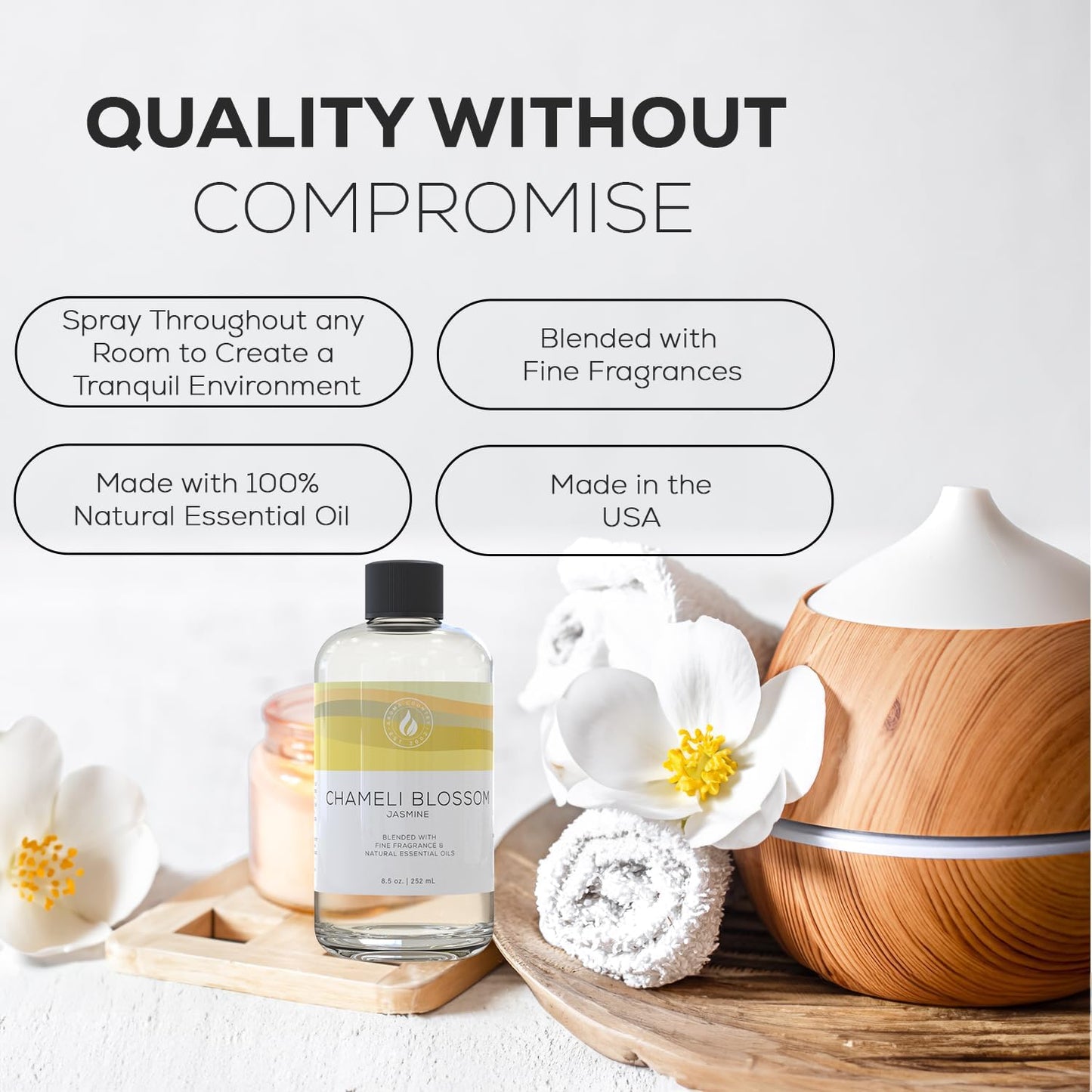 Aroma Country Chameli Blossom Diffuser Oil - Luxury Essential Oils for Diffuser Refill & Air Freshener Room Spray - Long-Lasting & Natural Home Fragrance, Jasmine Scented Oil (8.5 Fl. oz)