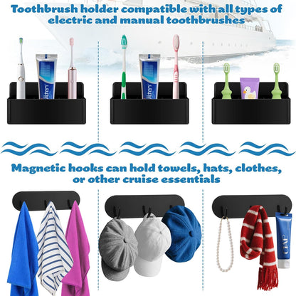 Juome Cruise Ship Essentials 2025 Magnetic Toothbrush Holders, Royal Caribbean Alaskan Cruise Must Haves, Magnetic Hooks for Cruise Cabins, Metal Magnet Hooks for Cruise Ship Walls