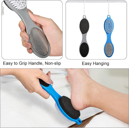 Pumice Stone Brush for Feet 4 in 1, Foot File Callus Remover, Foot Rasp and Sand Paper Pedicure Tools with Handle, Shower Foot Scrubber, Soft Smooth Feet for Home Foot Care,4 Pack