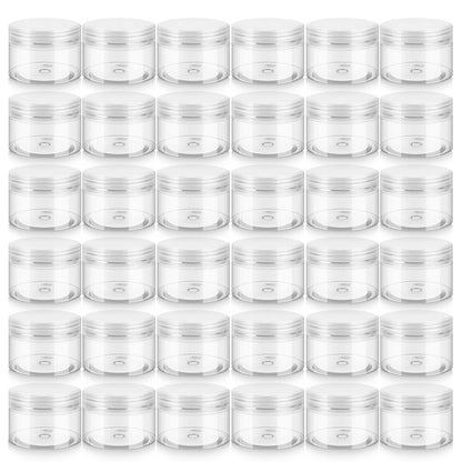 36 Pack 4 OZ Plastic Jars with Lids, BPA Free, Reusable, Refillable Transparent Cosmetic Containers for Bath Salts, Cosmetics, Powders, Beauty Product and Small Accessories - White