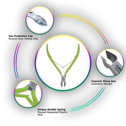 Professional Cuticle Trimmer Nail Cuticle Cutter Stainless Steel Cuticle Nippers with Sharp Blades of Cuticle Remover Clippers Manicure Tools Double Spring for Nail Care Pedicure Nail Tools (Green)