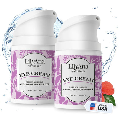 LilyAna Naturals Eye Cream - Eye Cream for Dark Circles and Puffiness, Under Eye Cream, Anti Aging Eye Cream Reduce Fine Lines and Wrinkles (1.7 Ounce (2-pack), Rosehip and Hibiscus (Bottle))