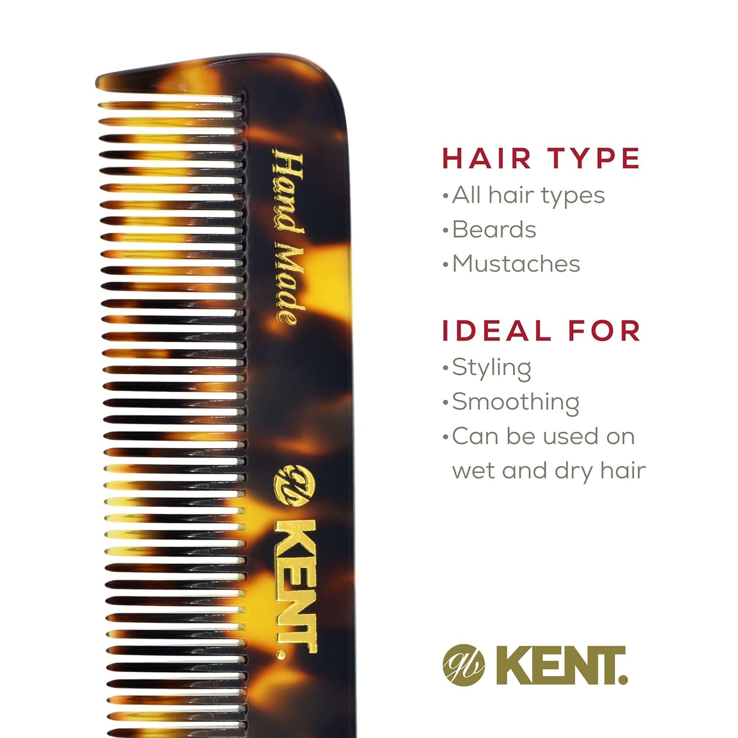 Kent FOT Tokyo Yellow Fine Tooth Comb for Men - Handmade Pocket Comb for Travel, Styling, Fine or Thinning Hair, Mustache and Beard Care Handpolished Saw-Cut Made in England