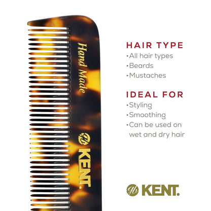 Kent FOT Tokyo Yellow Fine Tooth Comb for Men - Handmade Pocket Comb for Travel, Styling, Fine or Thinning Hair, Mustache and Beard Care Handpolished Saw-Cut Made in England