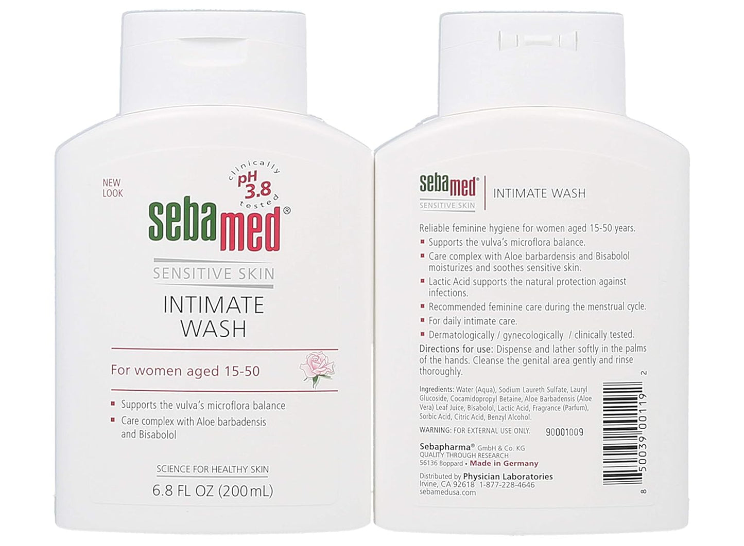 SEBAMED Feminine Intimate Wash pH 3.8 For Microflora Balance With Aloe Vera Mild Organic Based Daily Vaginal Wash Feminie Hygiene 6.8 Fluid Ounces (200 mL) Pack of 2
