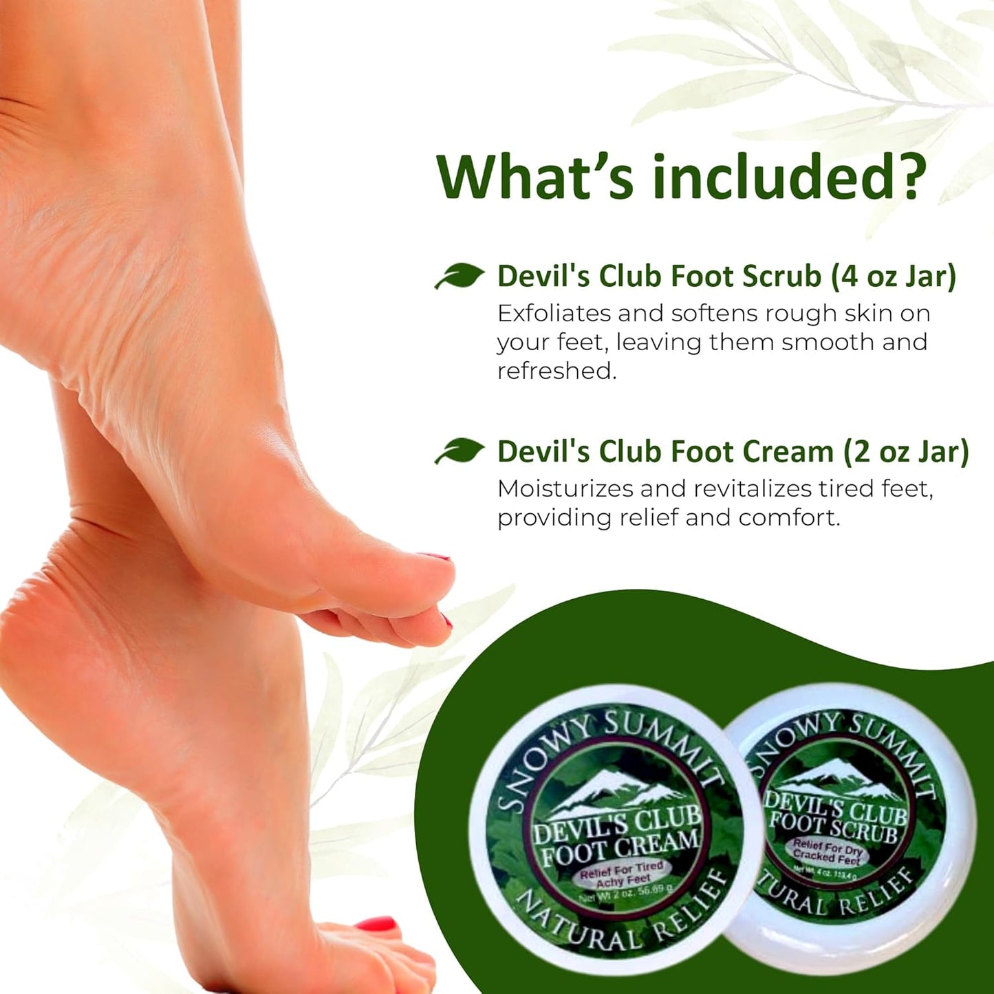 Devil's Club Foot Care Duo - All-Natural Foot Scrub & Foot Cream Set - Hydrating Foot Care Solution with Refreshing Scent & Handcrafted, Alaskan-Made Ingredients