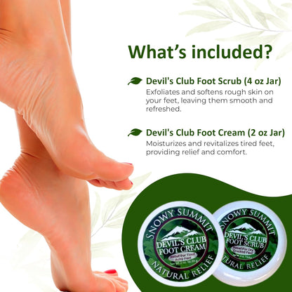 Devil's Club Foot Care Duo - All-Natural Foot Scrub & Foot Cream Set - Hydrating Foot Care Solution with Refreshing Scent & Handcrafted, Alaskan-Made Ingredients