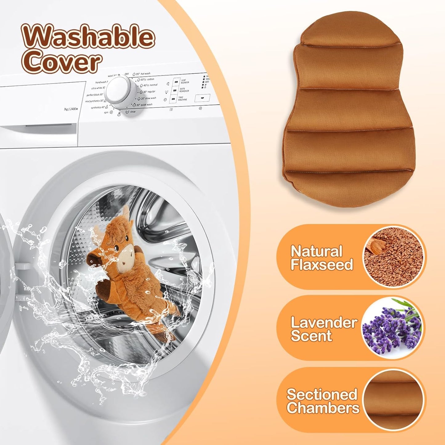 Microwave Heating Pad for Pain Relief, 16" x 11" Microwavable Heating Pads for Cramps, Back Pain, Neck Shoulder, Muscles, Knee, Joints, Natural Heat Pack Moist Heat, Highland Cow with Round Eyes