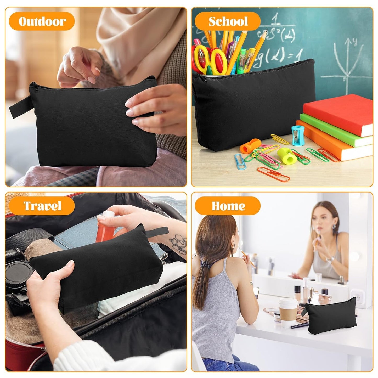 Saintrygo 30 Pcs Makeup Bag Travel Canvas Cosmetic Bag Bulk Multipurpose Small Makeup Pouch for Purse Portable Blank Zipper Toiletry Organizer DIY for Women Assorted Color (Black,9.8 x 5 x 2 Inch)