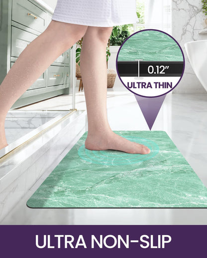 DEXI Bath Mat 17x32, Non Slip Quick Dry Rugs, Super Absorbent Ultra Thin Marble Bathmat, Washable Rubber Mats for Shower Floor, in Front of Bathtub, Sink, Bathroom Accessories Decor, Dark Green
