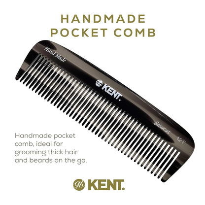 Kent 12T Black Graphite Pocket Comb - Handmade Wide Tooth Hair Comb for Men, Women, and Kids - Travel, Beard, and Mustache Comb - Saw Cut and Hand Polished Made in England