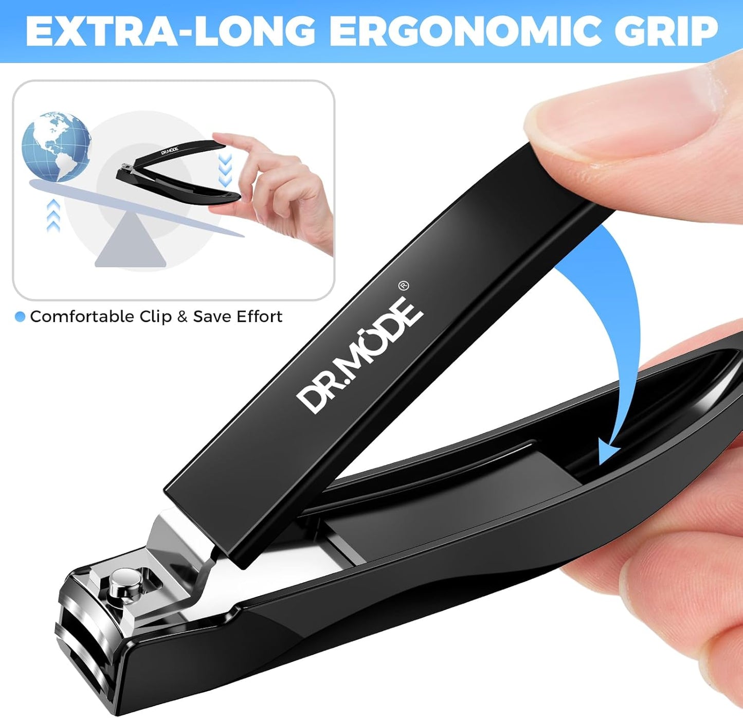 DRMODE Nail Clippers for Men with Catcher, Anti Splash Self-Collecting Finger Nail Clippers Adult with Ergonomics Long Handle, Heavy Duty Mess Free Toenail Clippers Nail Cutter Unique Gifts for Women