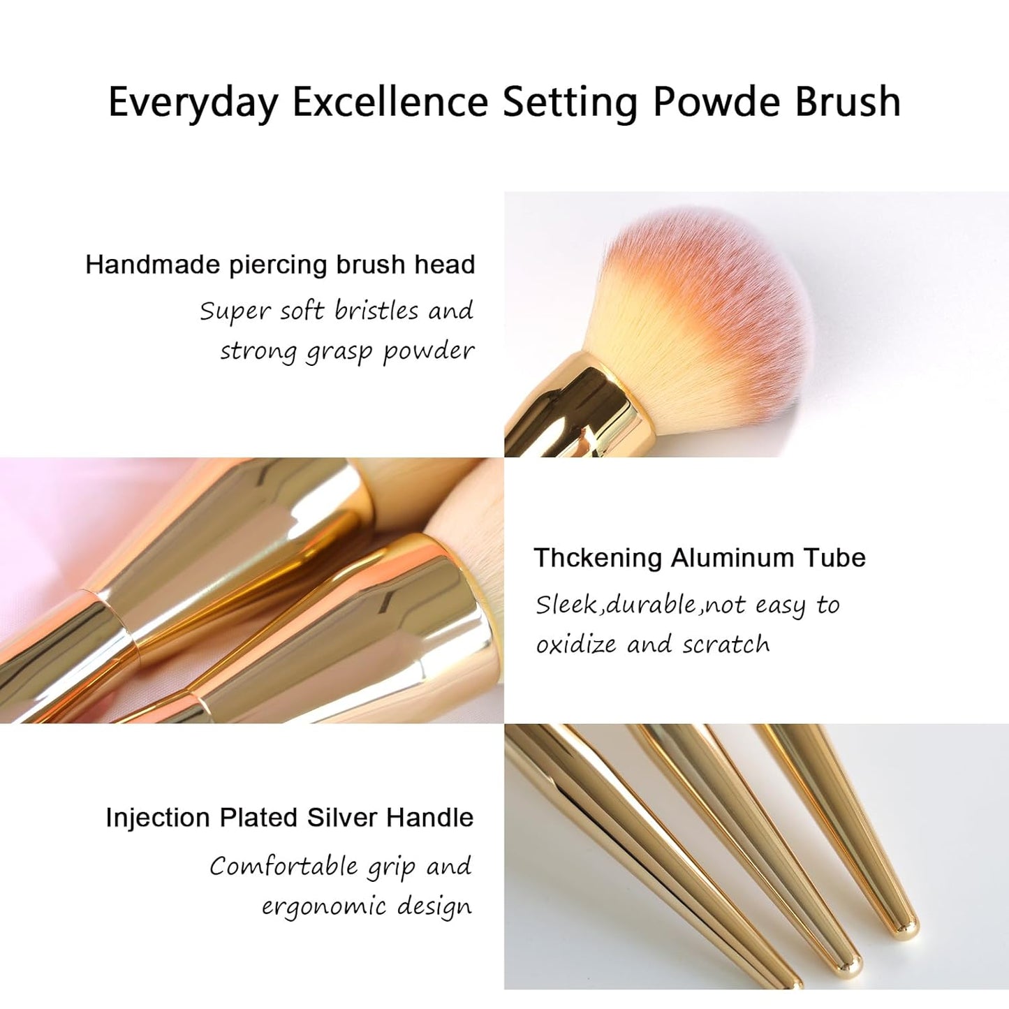 Powder Brush,Daubigny Large Powder Brush Flat Arched Premium Durable Kabuki Makeup Brush Perfect For Blending Liquid,Cream and Flawless Powder,Buffing, Blending,Concealer (Gold)