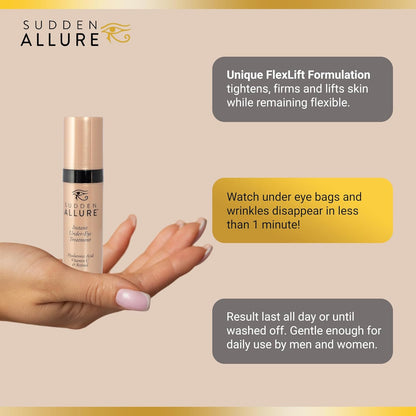 Sudden Allure Instant Under Eye Treatment Serum – Erase Under Eye Bags, Dark Circles, Wrinkles & Lift Sagging Eyes - Instantly Tighten & Firm - Reduce Eye Bags & Crows Feet | Made in USA (10 ml, 3pk)