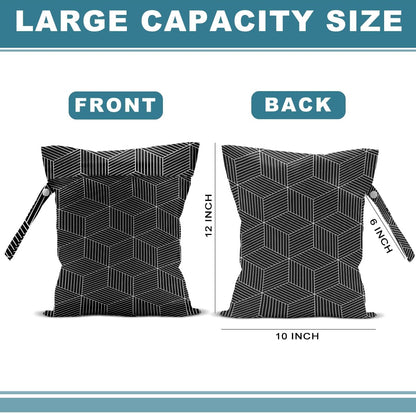 2Pcs Geometry Wet Bag 12x10 Inch, Square Waterproof Travel Laundry Bags, Stripe Washable Reusable Wet Dry Bag for Swimsuit Pool Beach Diapers Dirty Yoga Gym Clothes, Travel Gifts for Women Friend