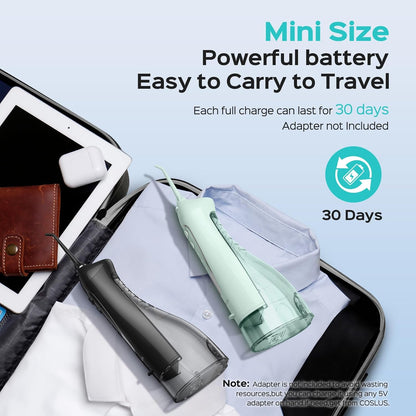 COSLUS 2 Pack Cordless Water Flosser with Elegant Packaging for Teeth, Braces, Gums Care - Easy to Use, Rechargeable, Waterproof, Portable for Travel, BPA-Free, Black & Green, C20(F5020E)