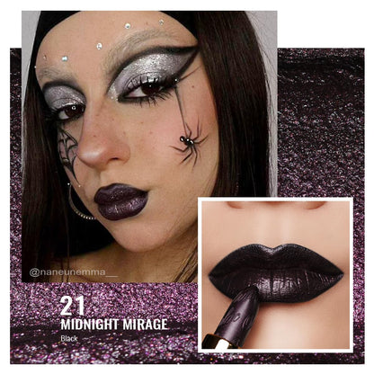 Oulac Halloween Lipstick for Women Black with Raspberry Shimmer, High-Impact Lipcolor with Moisturizing Creamy Formula, Vegan & Cruelty-Free, Midnight Mirage (21)