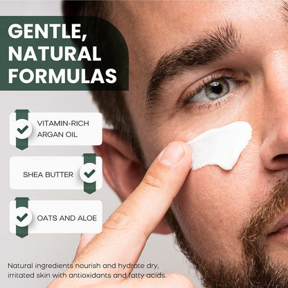 2-in-1 Aftershave Balm and Face Moisturizer for Men - Soothing Post Shave Cream & Moisturizer with Aloe, Argan Oil, Oats, Shea Butter - After Shave Balm for Men - Mens Aftershave, 1oz