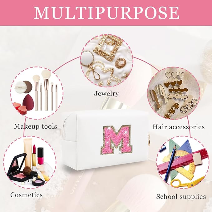 Initial letter patch makeup bag,