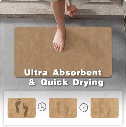 Bathroom Mat Quick Dry, Bathroom Rugs Non Slip Washable Thin Absorbent Bath Mat Fits Under Door Bathroom Floor Mat Perfect for Bath, Shower, or Sink 20"x30" Camel