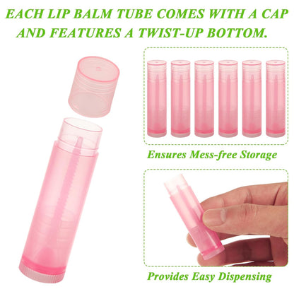 200PCS Plastic Lip Balm Tubes, Chapstick Tubes Empty, Lip Balm Containers with Filling Tray and Spatula, Rotating Type Refill Lip with Cap for DIY(5ml/5g, Pink)