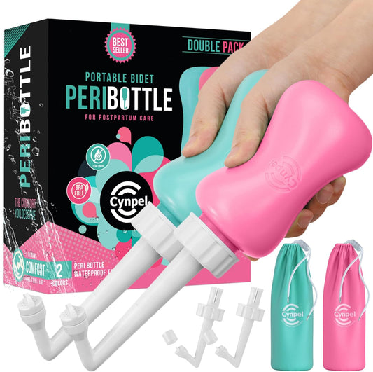 Peri Bottle - Postpartum and Perineal Care - Portable Travel Bidet Sprayer for Women or Men - Handheld Jet Spray Bottle for Toilet - New Mom After Birth Recovery Essentials Feminine Care 2-pack