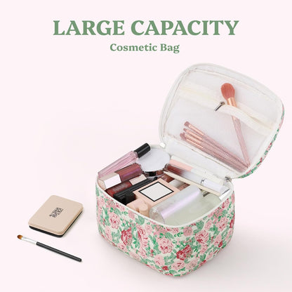 Prite Large Makeup Bag Cute Cosmetic Bag for Women Girls Floral Coquette Aesthetic Toiletry Bag Travel Make Up Organizer Bag (Rose Multiflora)