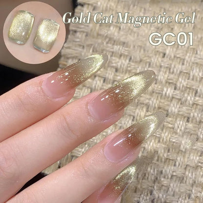 BORN PRETTY Gold Cat Magnetic Eye Gel Nail Polish Holographic Glitter Gel Polish Glass Magnetic Gel Nail Polish 15ML