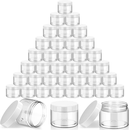 SATINIOR 36 Pieces 10 oz Plastic Jars with Lids Wide Mouth Airtight Reusable Container Acrylic Cosmetic Small Jars for Lotions Ointments Travel Toiletries Creams Make up Storage(White)
