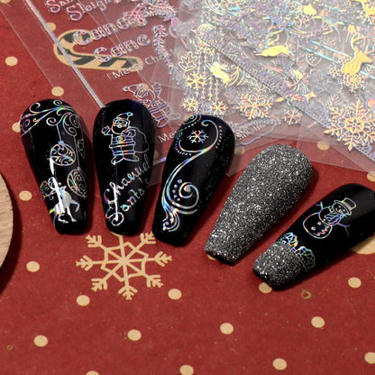 9 Sheets Aurora Christmas Nail Art Stickers Decals Self-Adhesive Pegatinas Uñas Glitter Rose Gold Snowflakes Winter Nail Supplies Nail Art Design Decoration Accessories