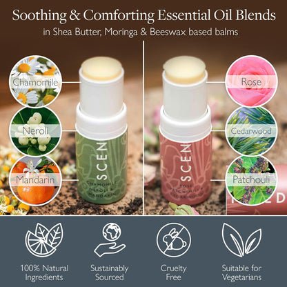 Scentered Aromatherapy Balm Stick Duo for Stress-Relief & Emotional Balance - Roll On Essential Oil Blends of Rose & Chamomile - Aromatherapy Gifts for Women - De-Stress & Love