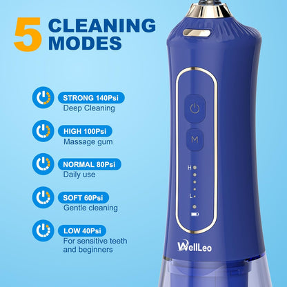 Water Flosser for Teeth, 300ML Cordless Oral Irrigator Rechargeable Dental Flosser Picks with 5 Modes 5 Jet Tips,IPX7 Waterproof Teeth Cleaner for Braces Gum Care, Home Travel Use