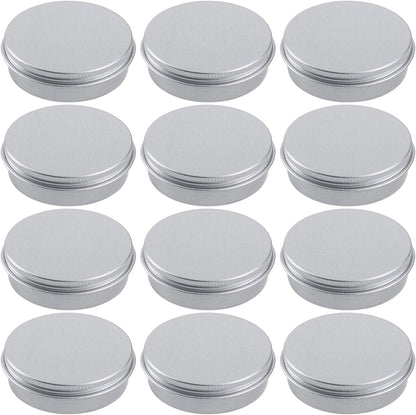 2 Ounce Aluminum Tin Jar Refillable Containers 60 ml Aluminum Screw Lid Round Tin Container Bottle for Cosmetic,Lip Balm, Cream, 12 Pack.