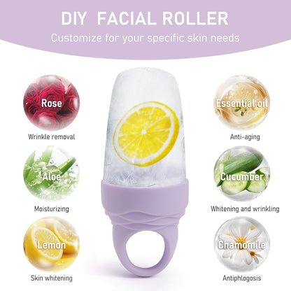 3 Pcs Facial Ice Roller Silicone Mold Reusable for Face Women and Eye Neck Cold Skin Care Tools Freezer De Puff Eye Bags Reduce Migraine Pain Purple