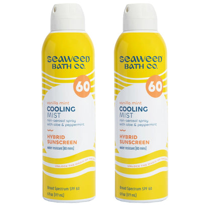 Seaweed Bath Co. Cooling Mist SPF 60 Sport Broad Spectrum Hybrid Sunscreen Spray, 6 Ounce (Pack of 2), Sustainably Harvested Seaweed, Aloe, Peppermint