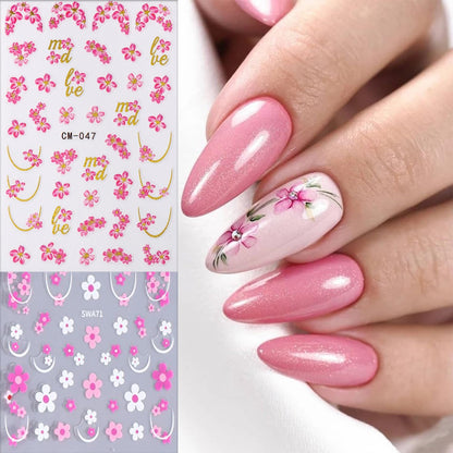 8 Sheets Flower Nail Art Sticker 3D Self-Adhesive Nails Stickers Floral Butterfly Nail Art Decals Holographic Blossom Decal for Women Hot Stamping French Manicure Stickers DIY Nail Supplies