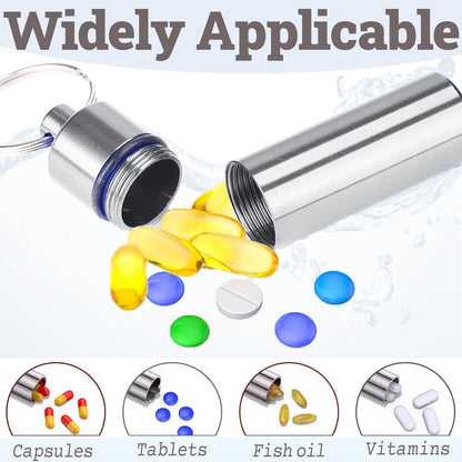 4pcs Pill Case, Travel Pill Case, Keychain Pill Holder, Portable Container Mini Metal Case,Small Portable Waterproof Pill Boxes with Keychain, Medicine Bottle for Outdoor Camping Travel