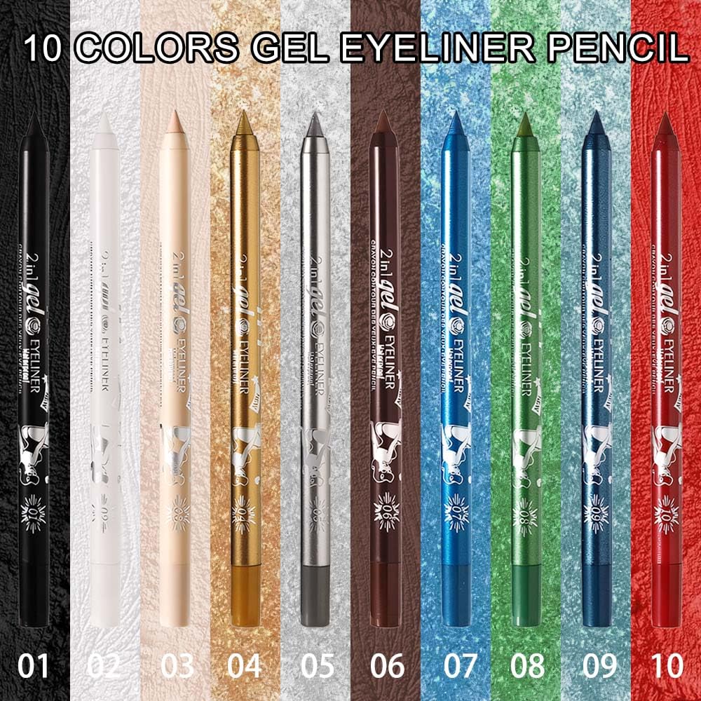 evpct 1Pcs Gold Color Gel Glitter Eyeliner Pencils Set for Women Waterline Waterproof Smudge Proof lapiz de ojos delineador de ojos contra el agua Eye Liner Makeup,04# Gold