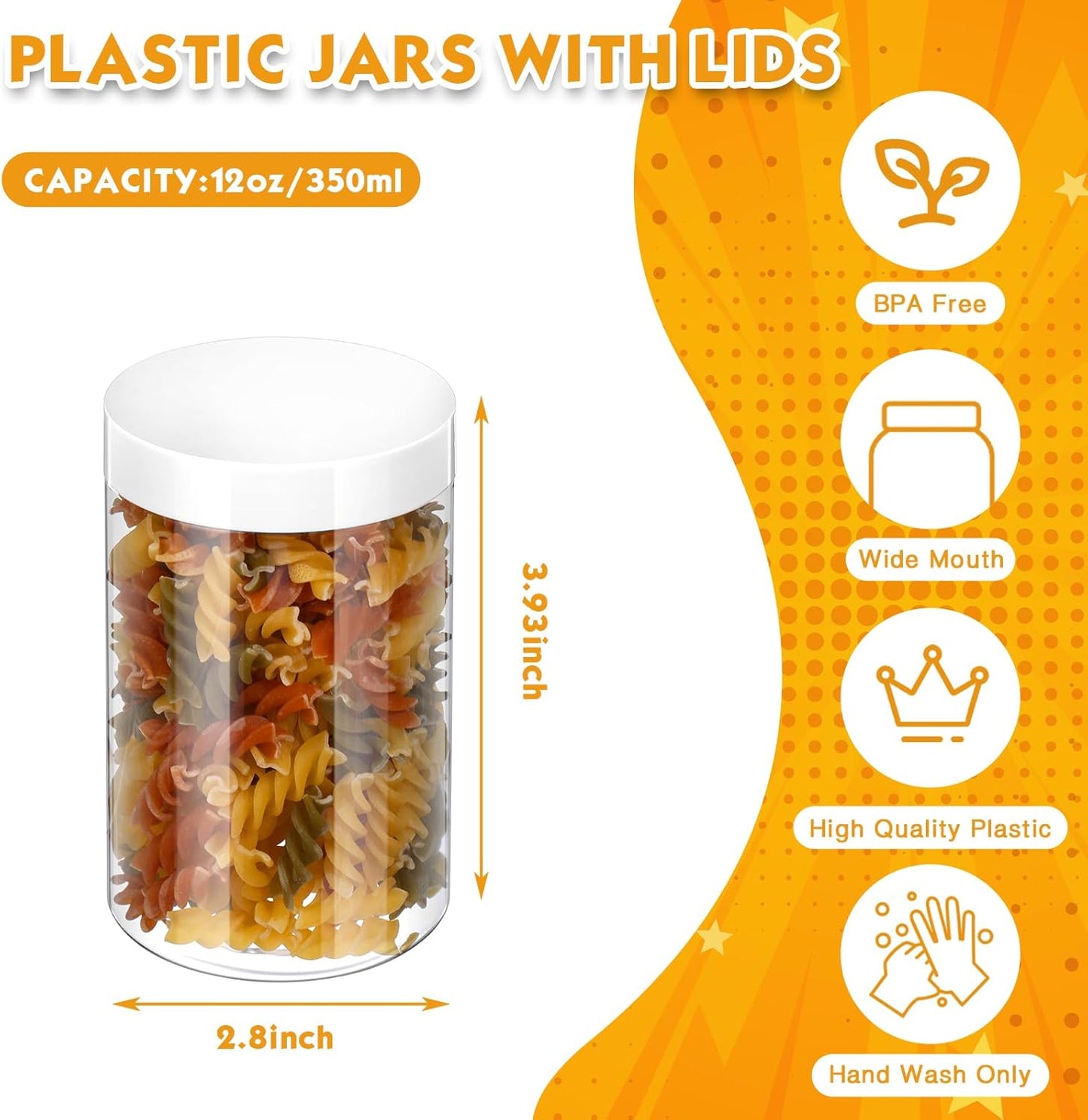 SATINIOR 24 Pieces Empty Clear Plastic Jars with Lids Round Storage Containers Wide Mouth for Beauty Product Cosmetic Cream Lotion Liquid Butter Craft and Food(White Lid,12 oz)