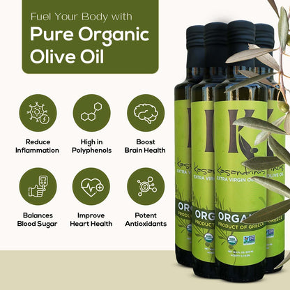 Kasandrinos Organic Olive Oil Extra Virgin, Polyphenol Rich Greek Olive Oil, 100% Organic First Cold Pressed, Mild + Delicate Flavor, Verified by Non GMO, 500 ml / 16.9 oz (Pack of 4)