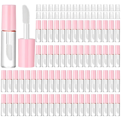 100 Pcs 1.2 ml Mini Lip Gloss Tubes Empty Lipgloss Tubes with Wand Clear Refillable Lip Balm Gloss Containers Lips Glosss Bottles for DIY Lipstick Samples Lips Balms Lipgloss Making(Pink)