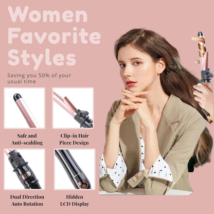 Automatic Curling Wand 28mm/1.1 inch Rotating Curling Iron with LED Display Fast Heating Wand for Short Long Hair Professional Hair Waver Styling Irons