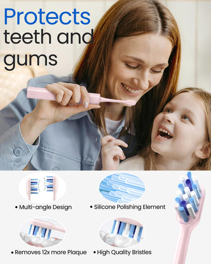 Electric Toothbrush for Adults, Rechargeable Sonic Travel Toothbrush Teens with 4 Brush Heads-180 Days Battery Life, 55000VPM, 5 Modes Smart Timer& Travel Case, Pink