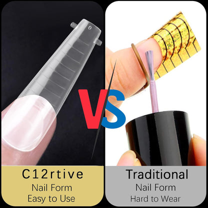 120Pcs Clear Dual Nail Forms,Long Ballet Extension Poly Nail Gel Nail Forms Full Cover Nail Molds 12 Sizes for Solid Nail Gel Glue Nail Art Design Salon&DIY(Extra Long Ballet)
