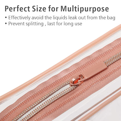 PACKISM Clear Makeup Bag - TSA Approved Toiletry Bag for Travel Size Toiletries, Travel Clear Toiletry Bag Quart Size Bag, Carry on Airport Airline Compliant Bag, Rose Pink(for age 12 or above)
